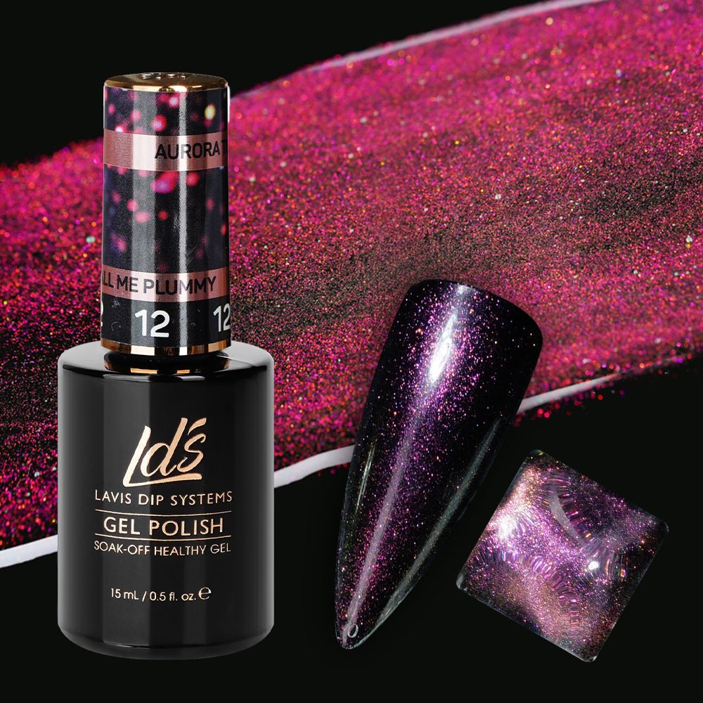 LDS 12 Call me Plummy - Gel Polish 0.5 oz - Aurora Top Coat - DTK Nail Supply