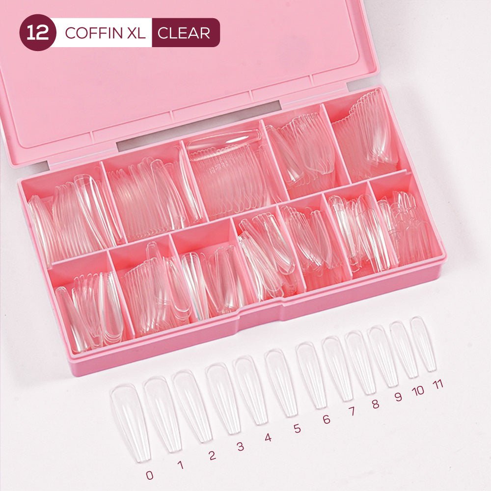 LDS - 12 Coffin XL Clear Nail Tips (Full Cover) (Box of 600PCS) - DTK Nail Supply