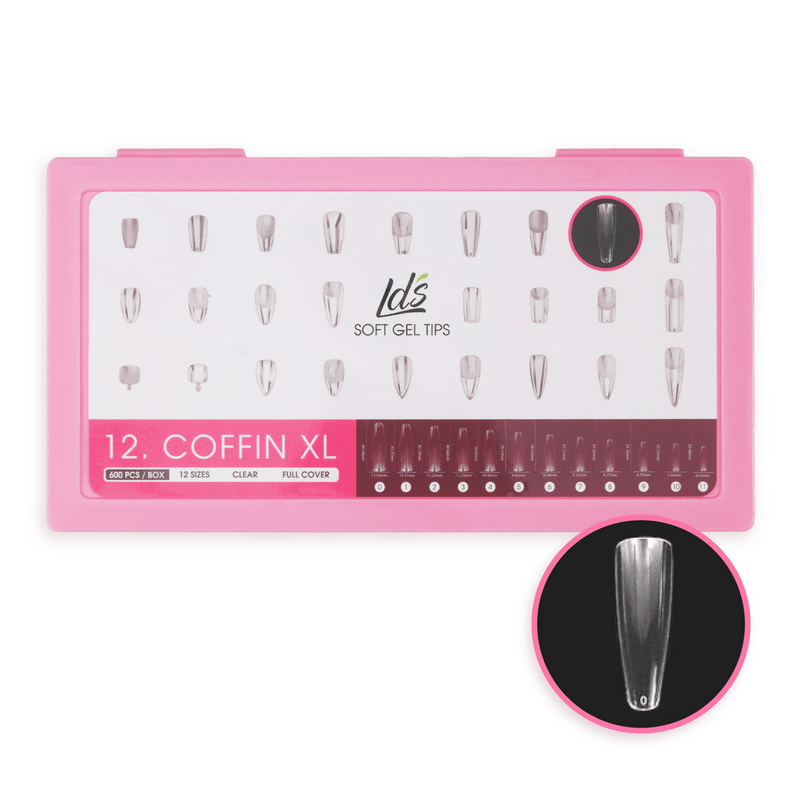 LDS - 12 Coffin XL Clear Nail Tips (Full Cover) (Box of 600PCS) - DTK Nail Supply