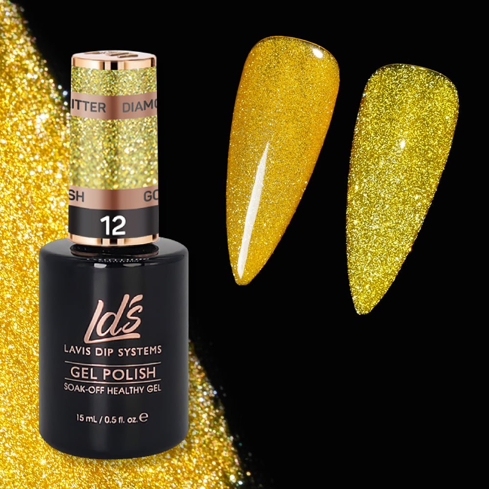 LDS 12 Gold Rush - Gel Polish 0.5 oz - Diamond Reflective Glitter Collection - DTK Nail Supply