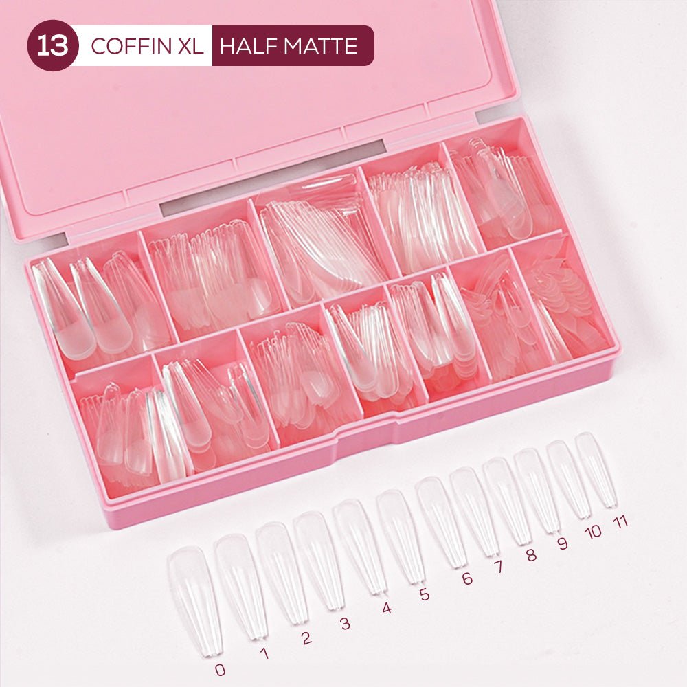 LDS - 13 Coffin XL Half Matte Nail Tips (Full Cover) (Box of 600PCS) - DTK Nail Supply