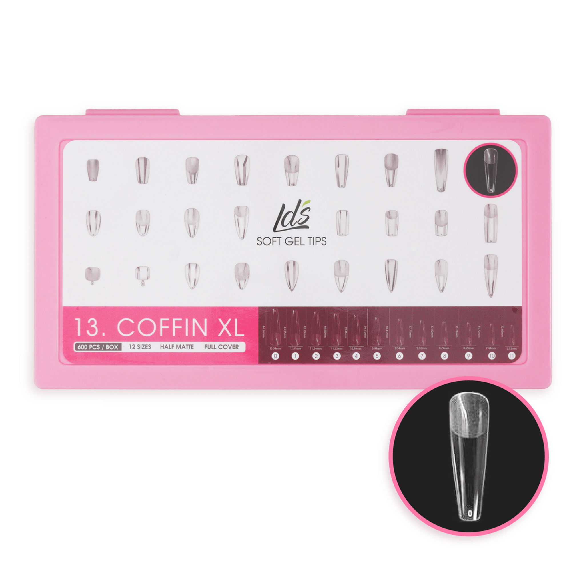LDS - 13 Coffin XL Half Matte Nail Tips (Full Cover) (Box of 600PCS) - DTK Nail Supply