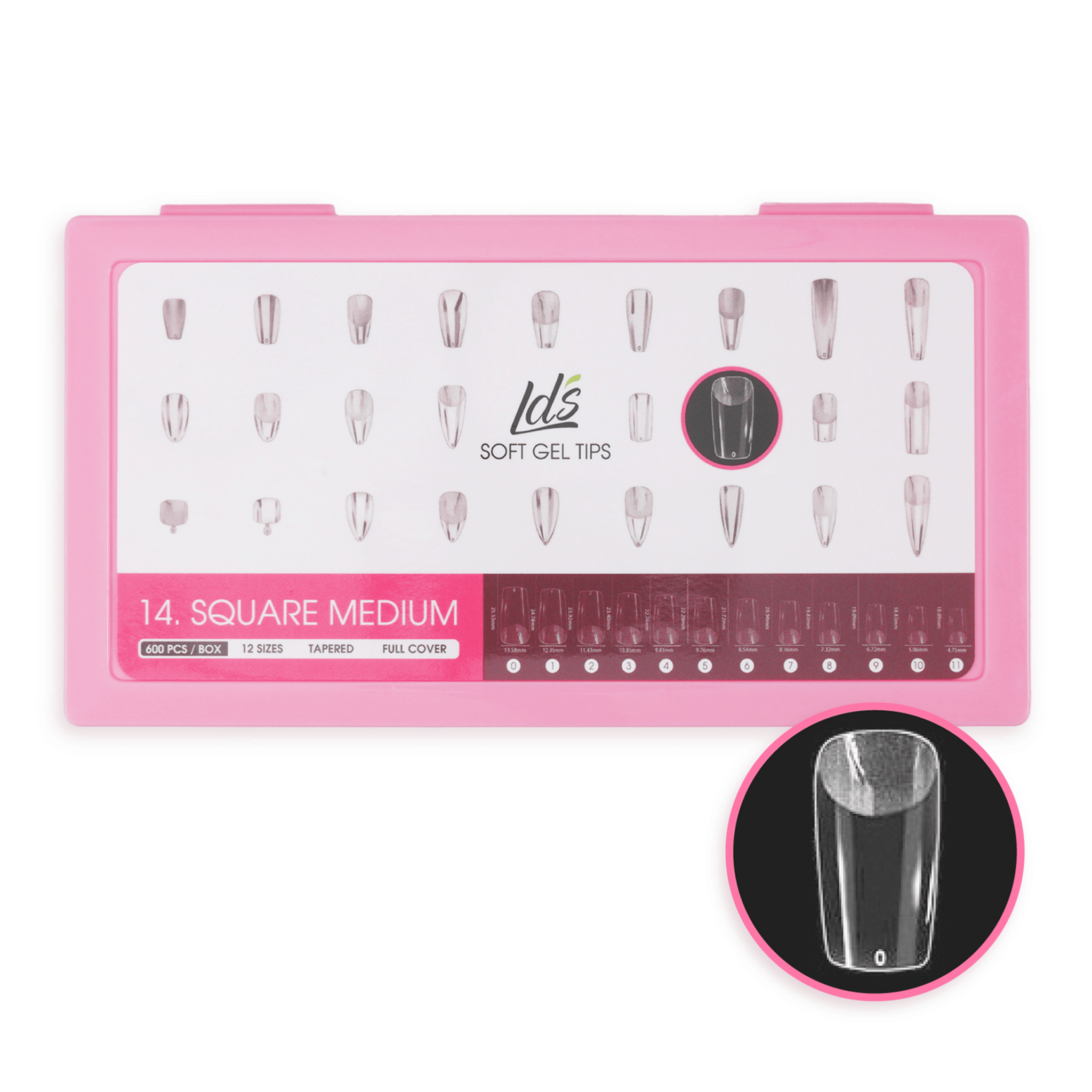 LDS - 14 Square Medium Tapered Nail Tips (Full Cover) (Box of 600PCS) - DTK Nail Supply