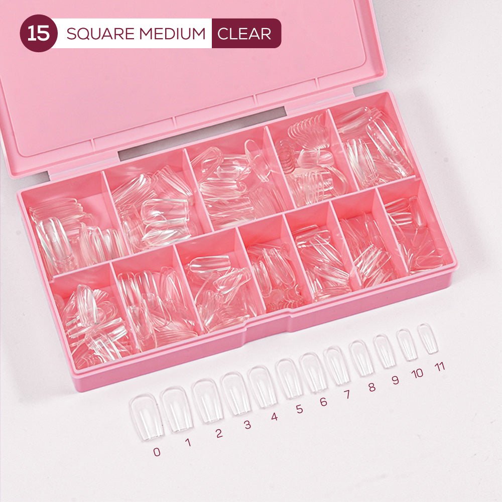 LDS - 15 Square Medium Clear Nail Tips (Full Cover) (Box of 600PCS) - DTK Nail Supply