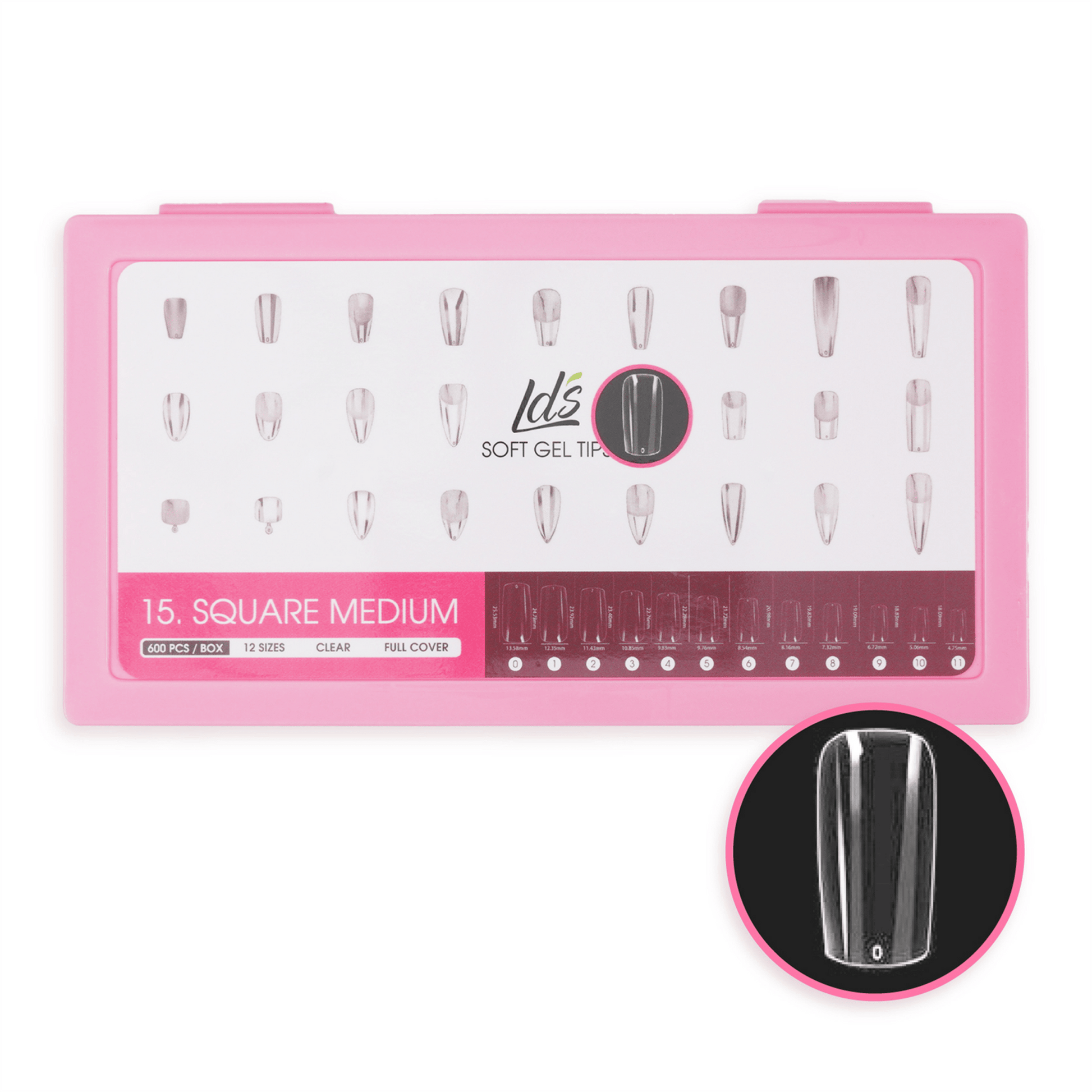 LDS - 15 Square Medium Clear Nail Tips (Full Cover) (Box of 600PCS) - DTK Nail Supply