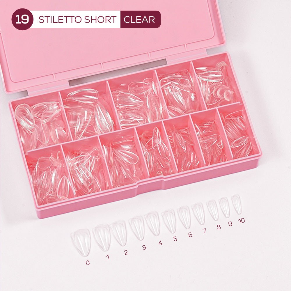 LDS - 19 Stiletto Short Clear Nail Tips (Full Cover) (Box of 600PCS) - DTK Nail Supply
