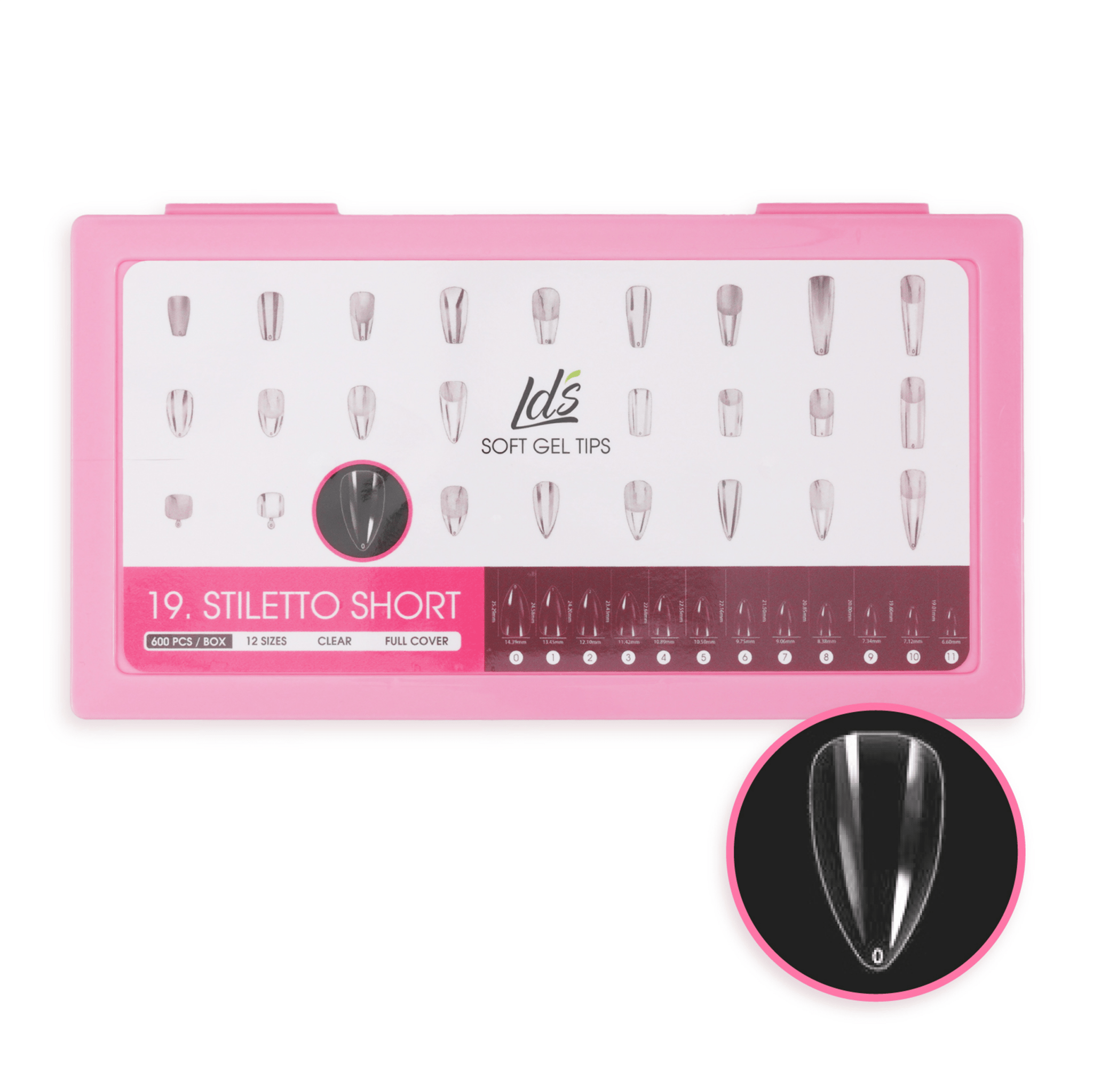 LDS - 19 Stiletto Short Clear Nail Tips (Full Cover) (Box of 600PCS) - DTK Nail Supply