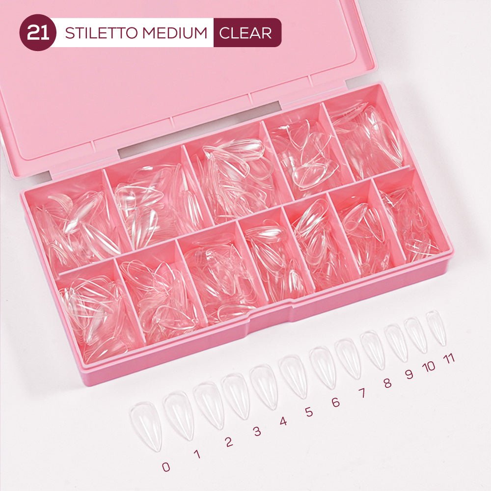 LDS - 21 Stiletto Medium Clear Nail Tips (Full Cover) (Box of 600PCS) - DTK Nail Supply