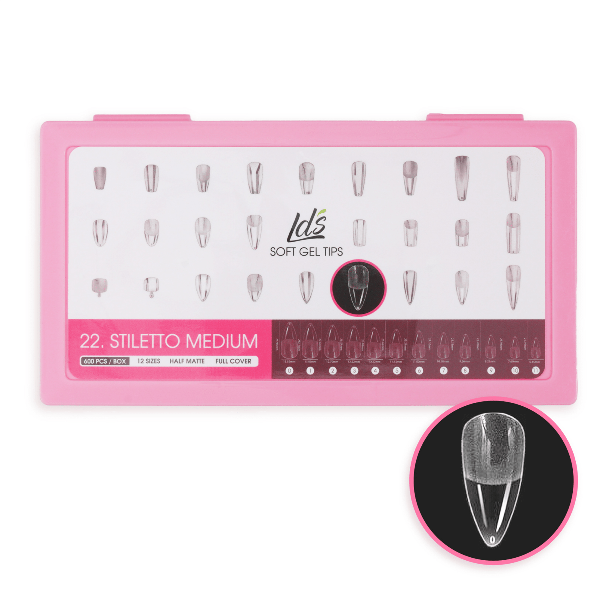 LDS - 22 Stiletto Medium Half Matte Nail Tips (Full Cover) (Box of 600PCS) - DTK Nail Supply