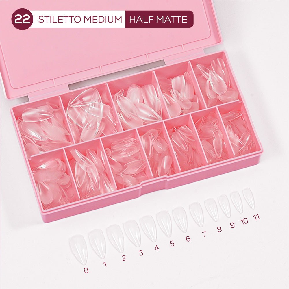 LDS - 22 Stiletto Medium Half Matte Nail Tips (Full Cover) (Box of 600PCS) - DTK Nail Supply
