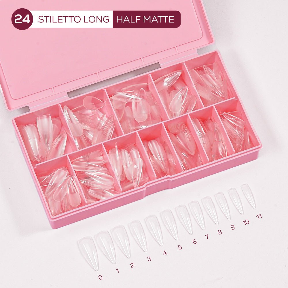 LDS - 24 Stiletto Long Half Matte Nail Tips (Full Cover) (Box of 600PCS) - DTK Nail Supply