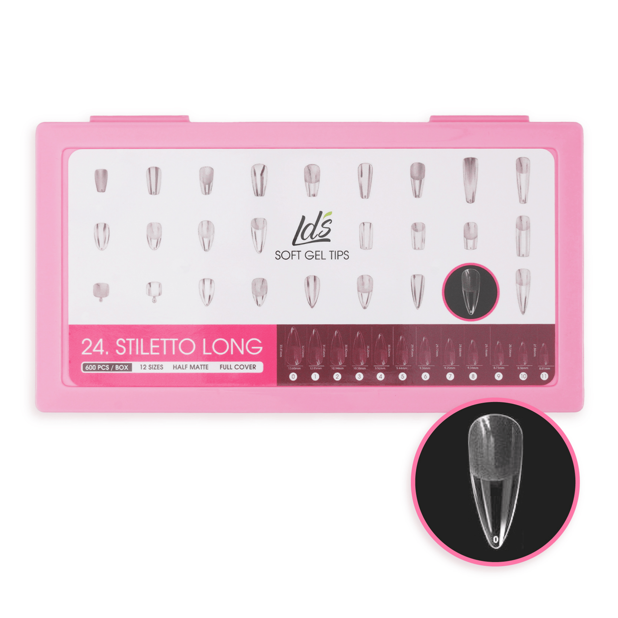 LDS - 24 Stiletto Long Half Matte Nail Tips (Full Cover) (Box of 600PCS) - DTK Nail Supply