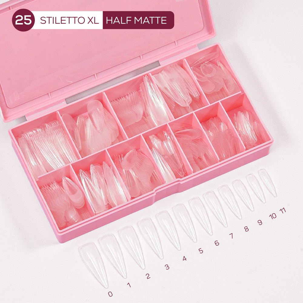 LDS - 25 Stiletto XL Half Matte Nail Tips (Full Cover) (Box of 600PCS) - DTK Nail Supply