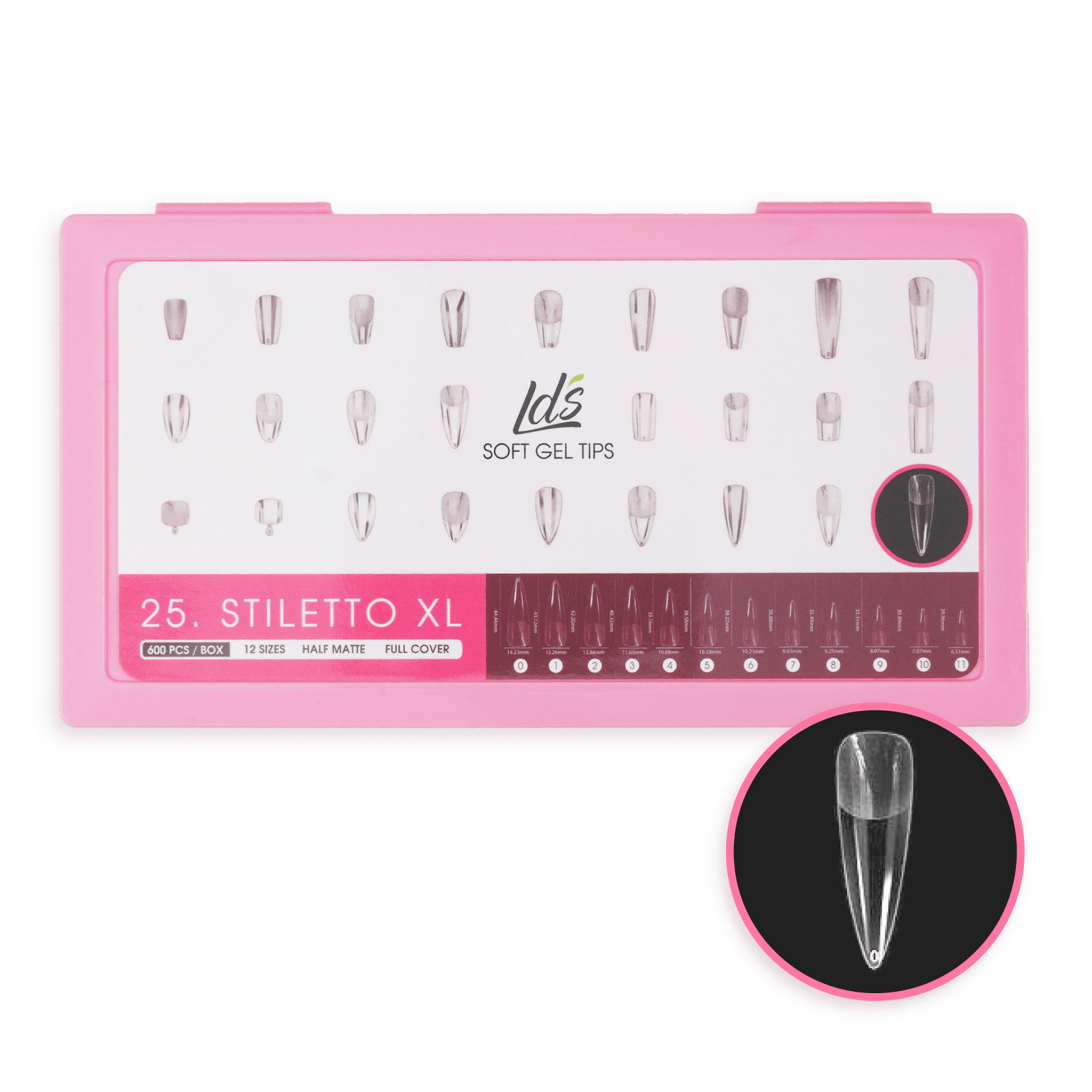 LDS - 25 Stiletto XL Half Matte Nail Tips (Full Cover) (Box of 600PCS) - DTK Nail Supply
