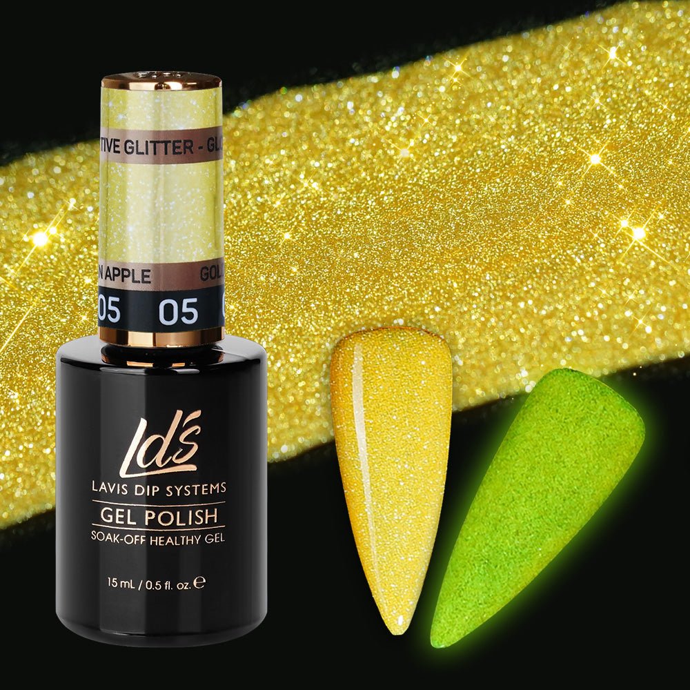LDS 5 Golden Apple - Gel Polish 0.5 oz - Reflective Glitter Glow In The Dark - DTK Nail Supply