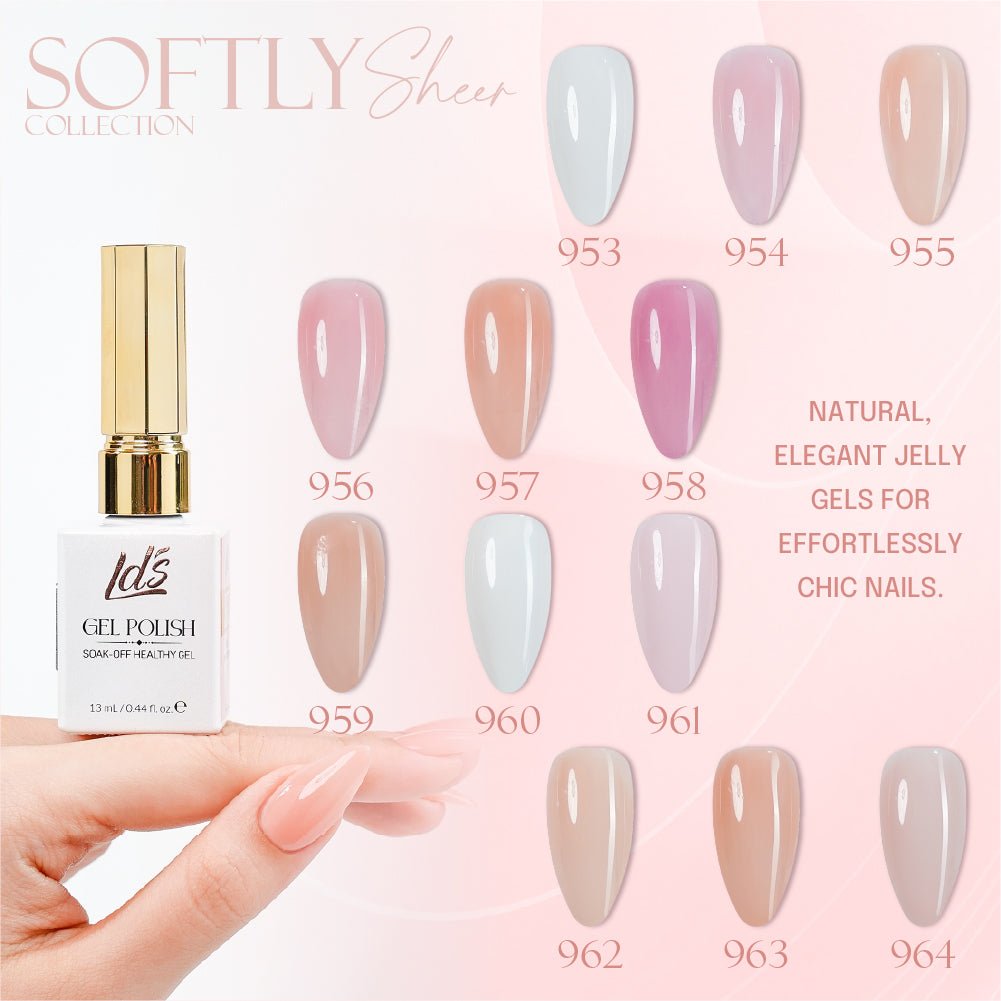 LDS Color Craze Gel Nail Polish - Set 12 Colors - Softly Sheer Collection (no sample display) - DTK Nail Supply