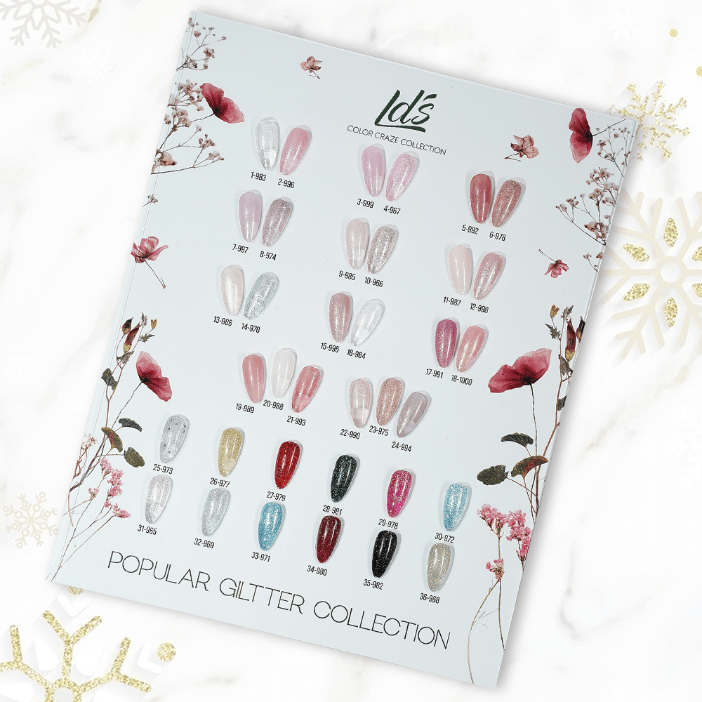 LDS Color Craze Gel Nail Polish - Set 36 Colors - Popular Glitter Collection - DTK Nail Supply