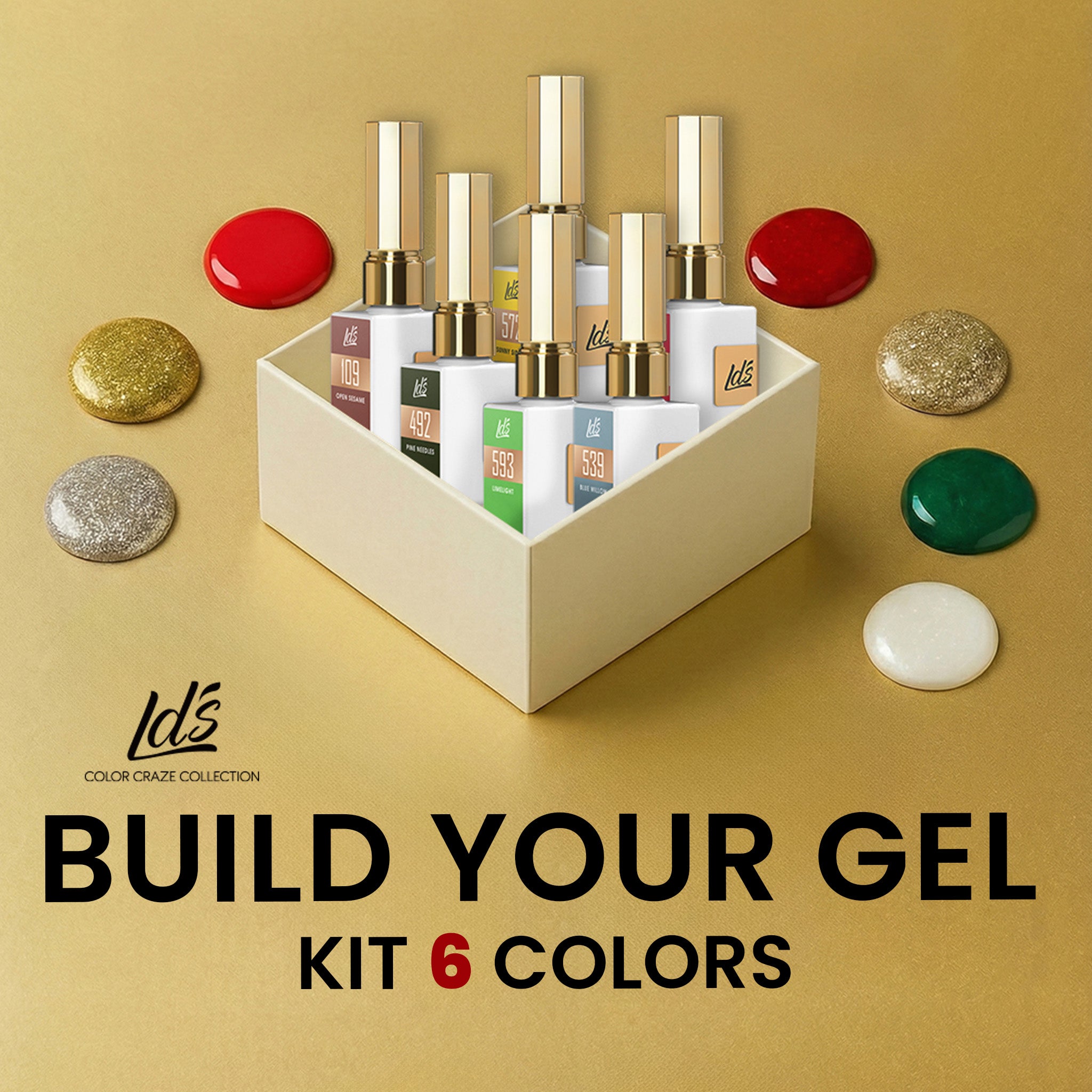 LDS Color Craze Set Gel Polish - Build Your Own 6 Gel Kit, FREE 1 Cuticle Revitalizer Oil - DTK Nail Supply