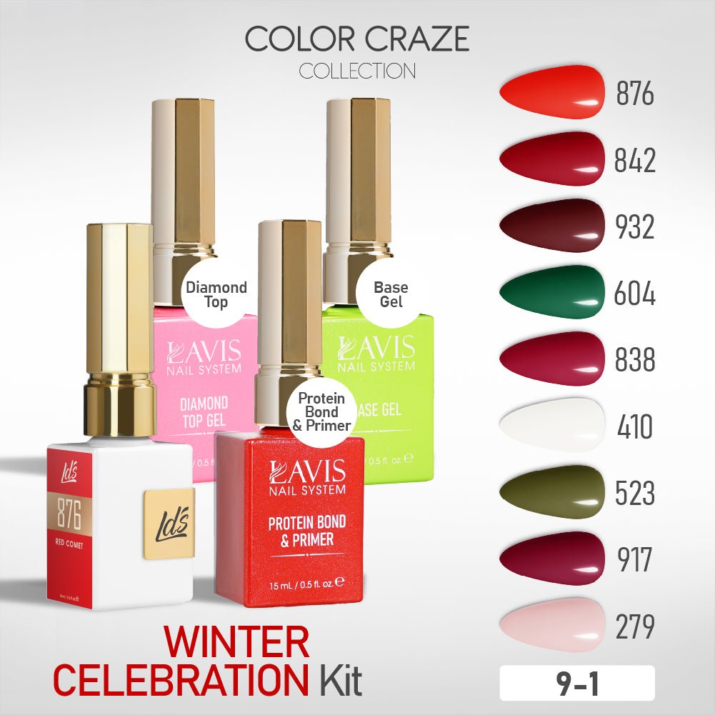 LDS Gel Kit 9 - 1 - Winter Celebration Collection + Base & Top - DTK Nail Supply