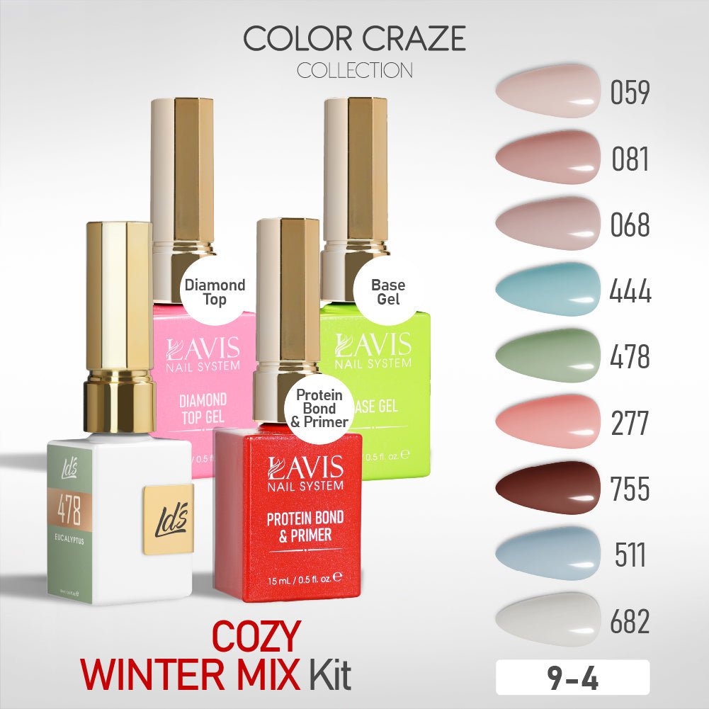 LDS Gel Kit 9 - 4 - Cozy Winter Mix Collection + Base & Top - DTK Nail Supply