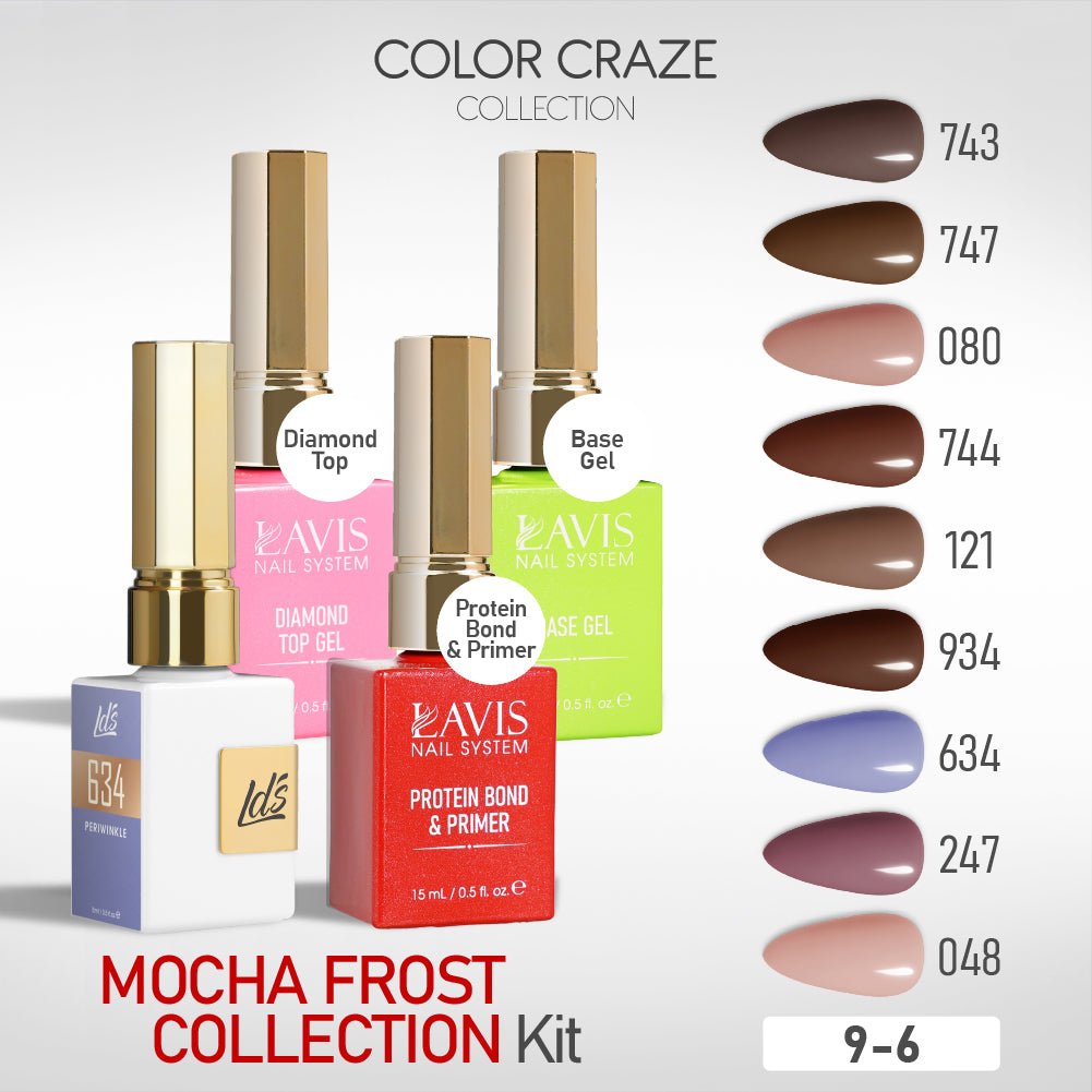 LDS Gel Kit 9 - 6 - Mocha Frost Collection + Base & Top - DTK Nail Supply