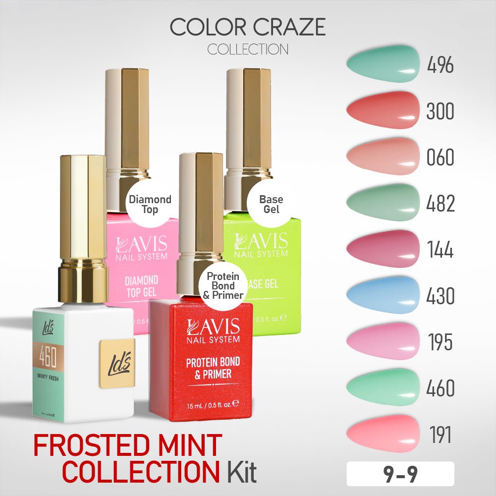 LDS Gel Kit 9 - 9 - Frosted Mint Collection Collection + Base & Top - DTK Nail Supply