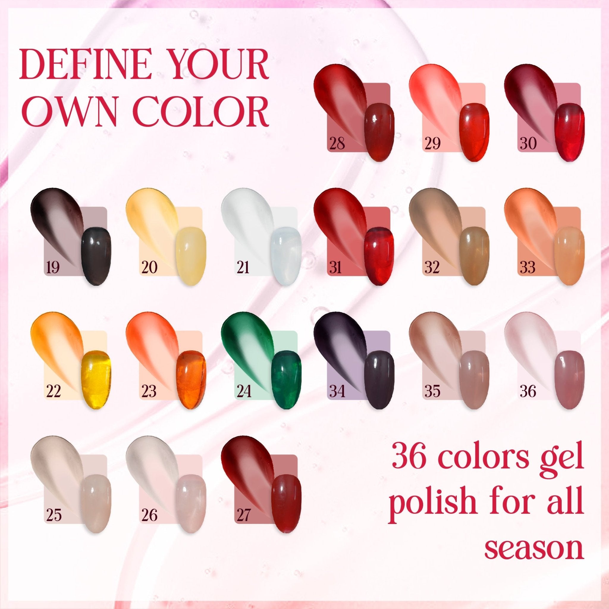 LDS Gel Polish JG Set 36 Colors - Jelly Gel Collection - DTK Nail Supply