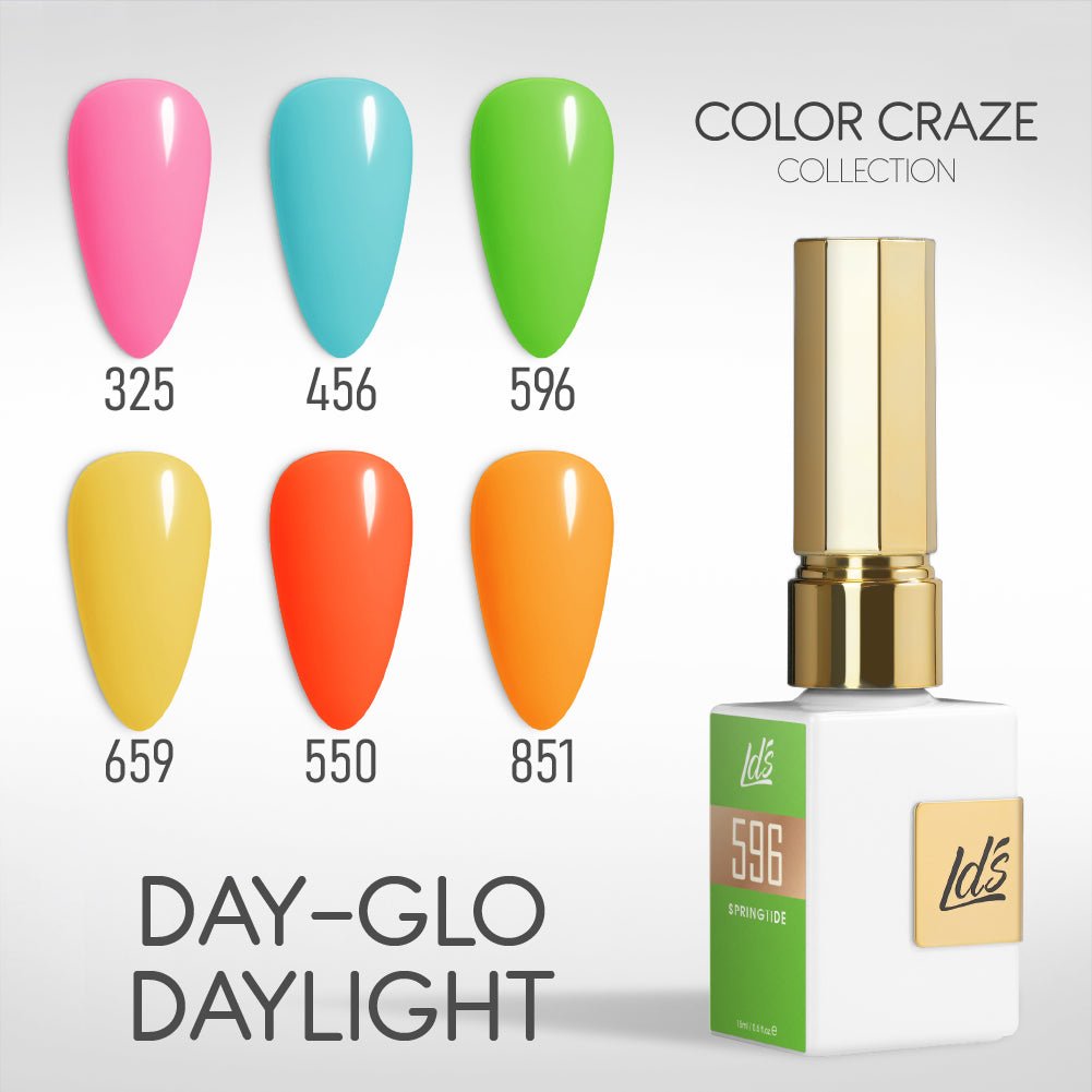 LDS Gel Set 6 - 13 - Day - Glo Daylight - 325, 456, 596, 659, 550, 851 - DTK Nail Supply