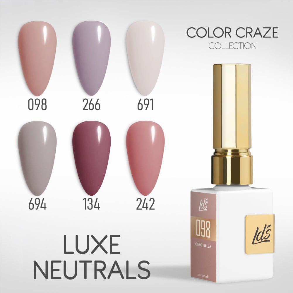 LDS Gel Set 6 - 4 - Luxe Neutrals - 098, 266, 691, 694, 134, 242 - DTK Nail Supply