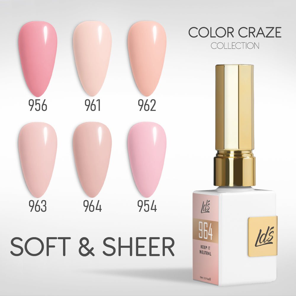 LDS Gel Set 6 - Easy Starter Nude French Base Box - 956, 961, 962, 963, 964, 954 - DTK Nail Supply