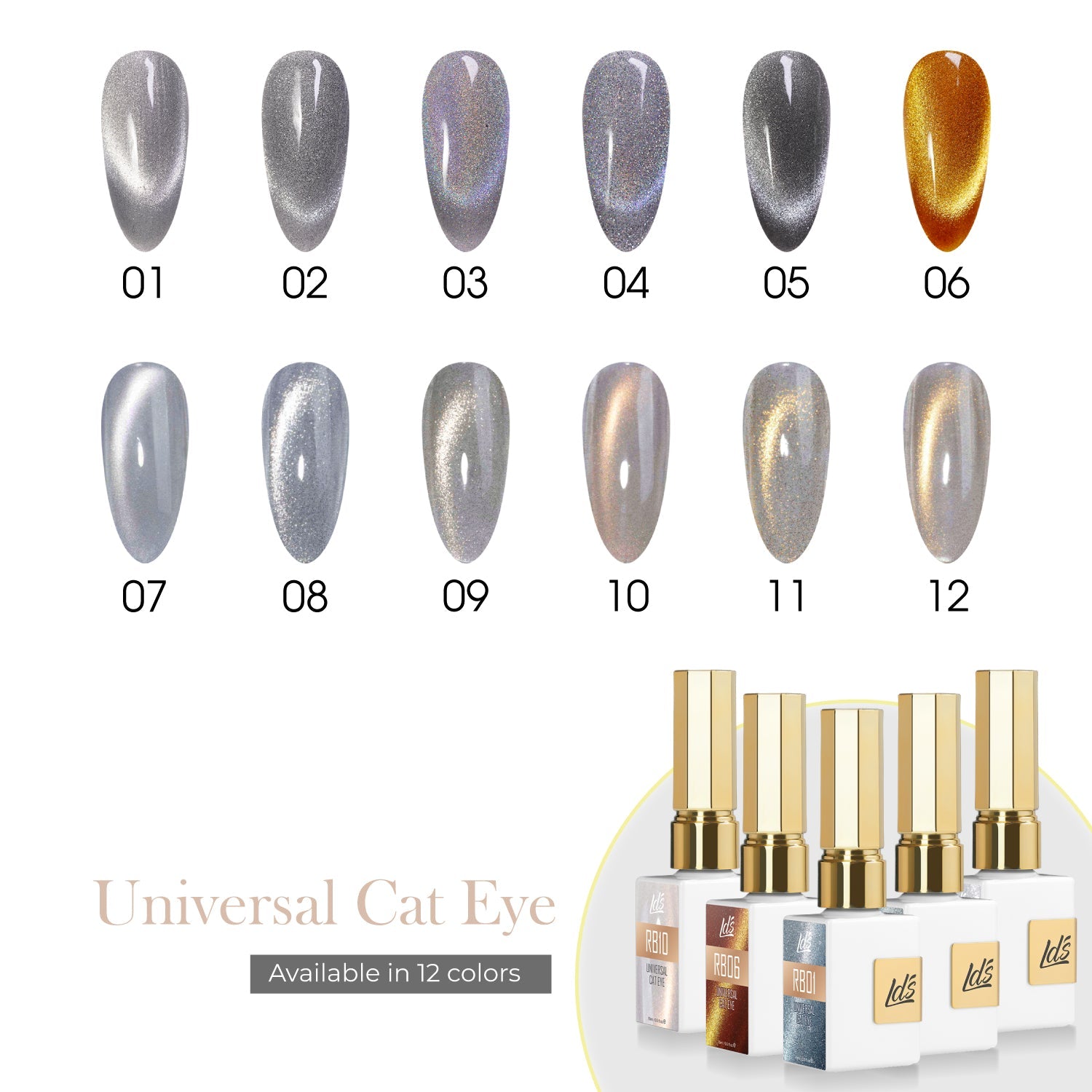 LDS RB - Set 12 Colors - Universal Cat Eye Collection - DTK Nail Supply