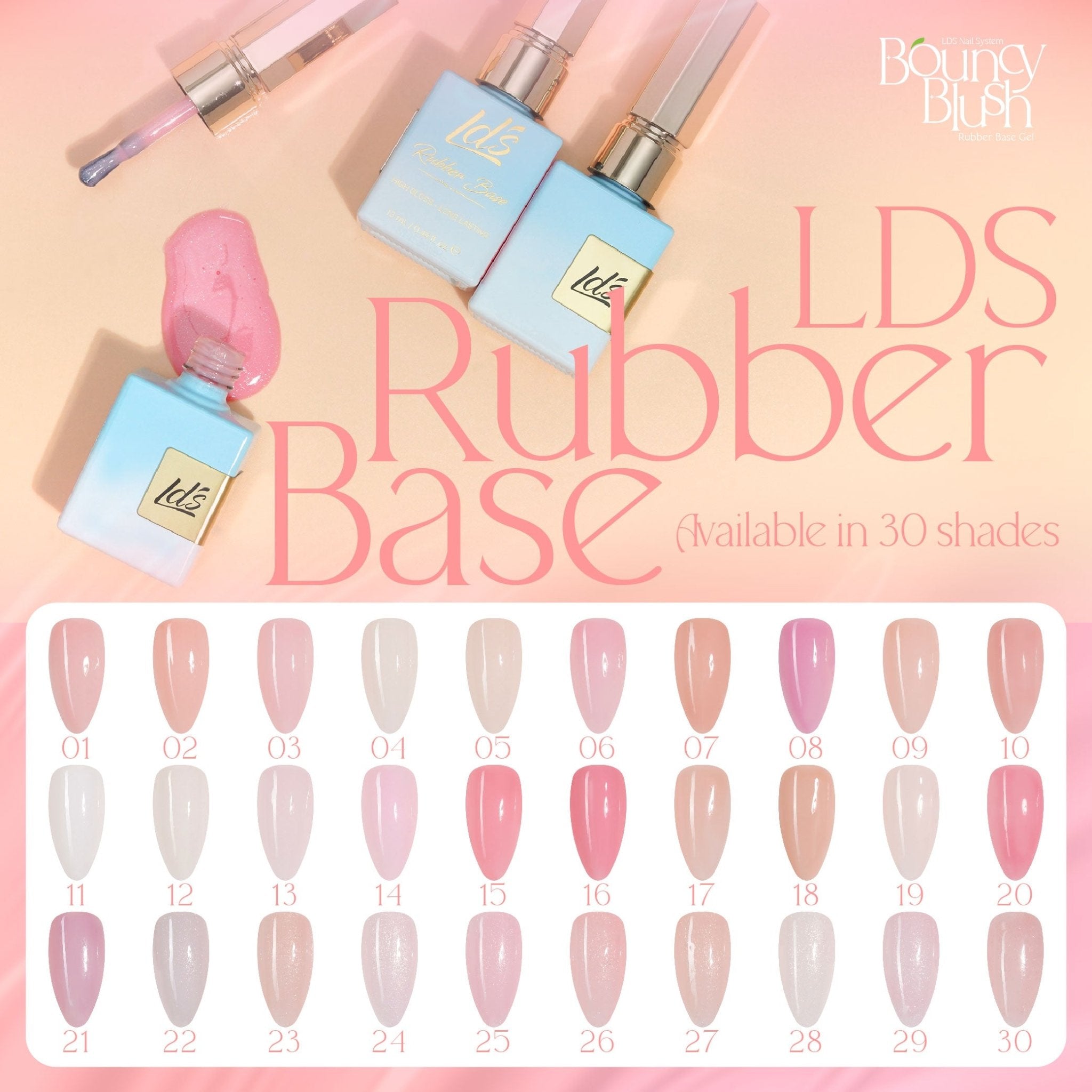 LDS RB Set 30 Colors - Gel Polish 0.5oz - Rubber Base Collection - FG - DTK Nail Supply