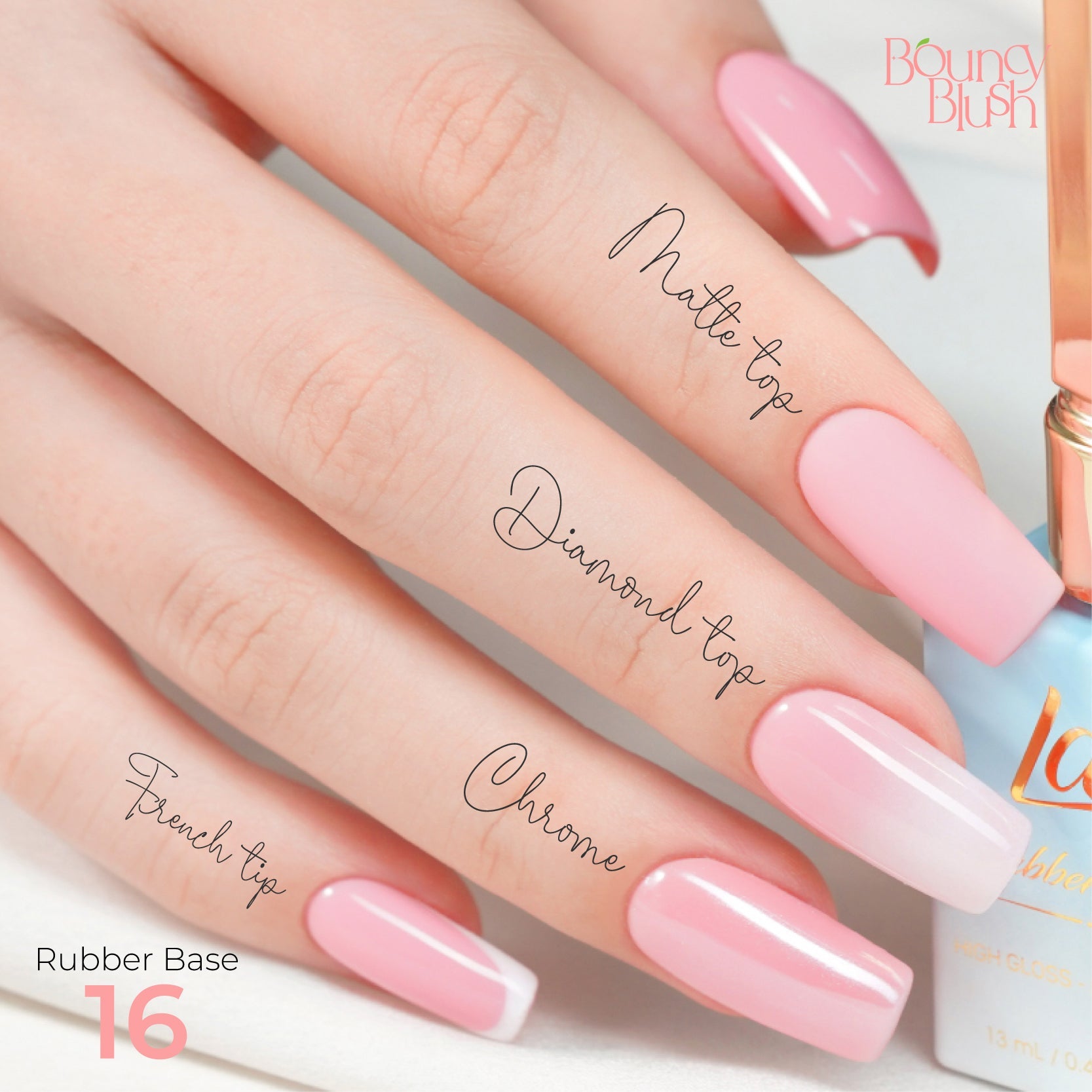 LDS Rubber Base Gel - RB - 16 - GEL POLISH 0.5 OZ - Bouncy Blush Collection - DTK Nail Supply