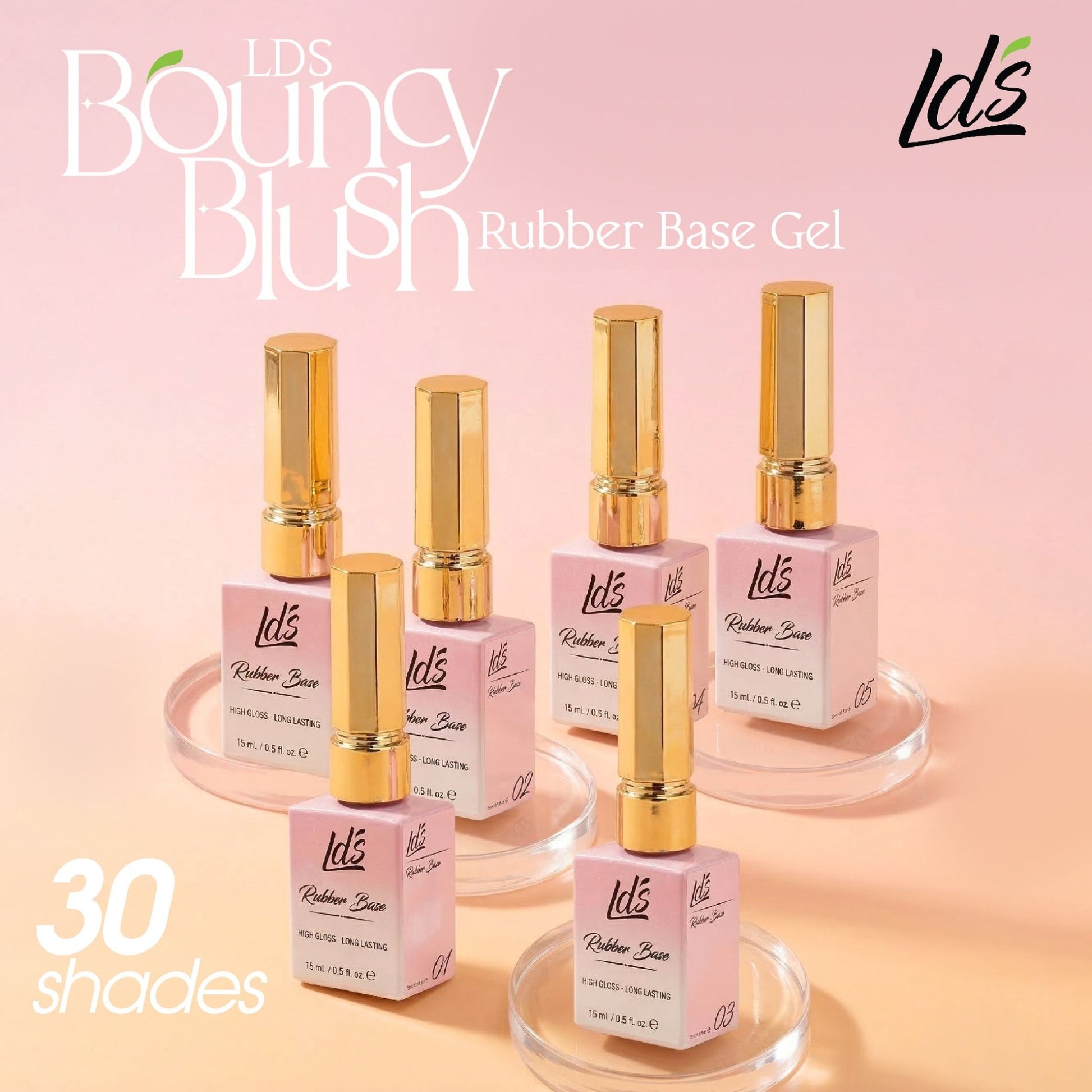 LDS Rubber Base Gel (Ver 2) - Set 30 Colors - GEL POLISH 0.5 OZ - Bouncy Blush Collection - DTK Nail Supply