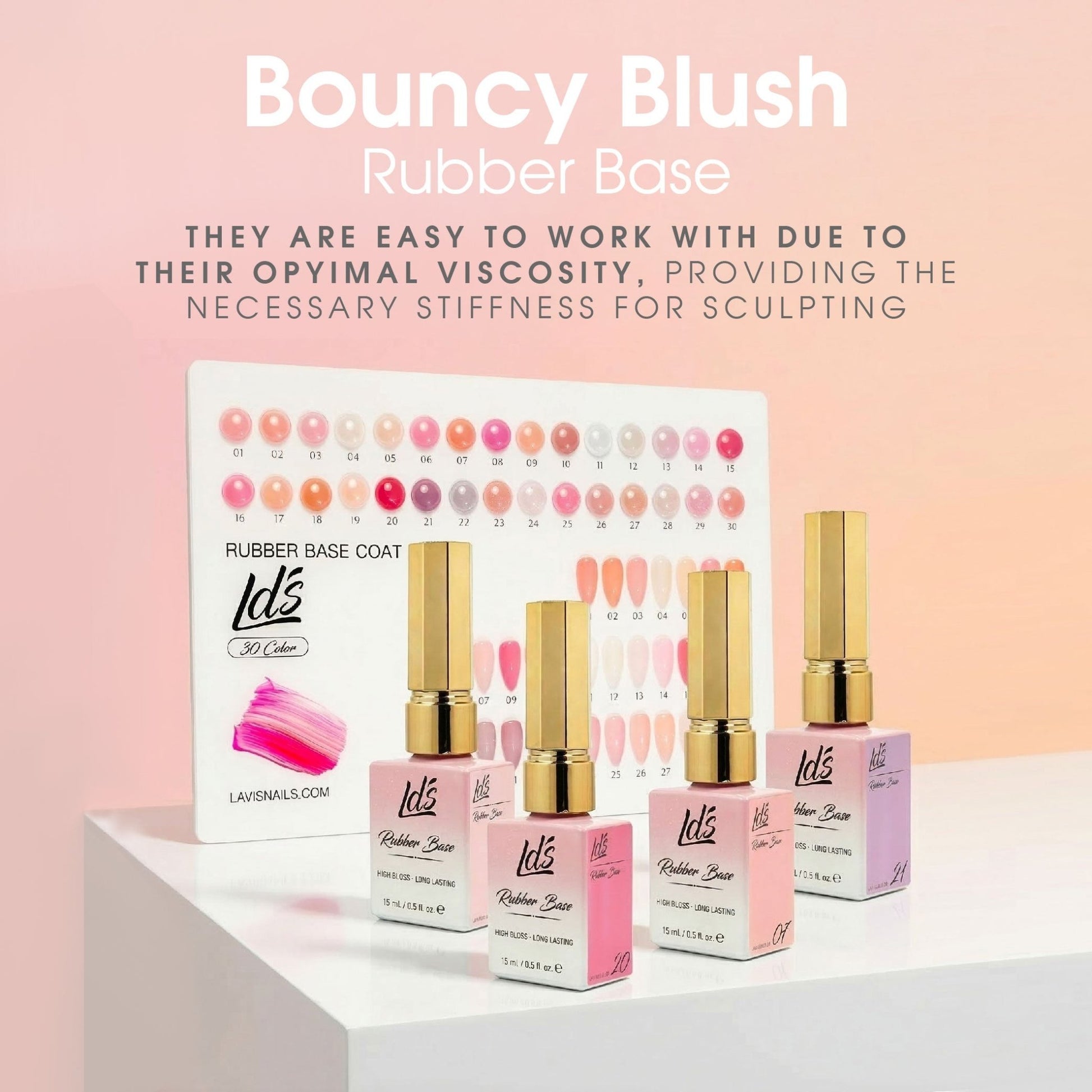 LDS Rubber Base Gel (Ver 2) - Set 30 Colors - GEL POLISH 0.5 OZ - Bouncy Blush Collection - DTK Nail Supply