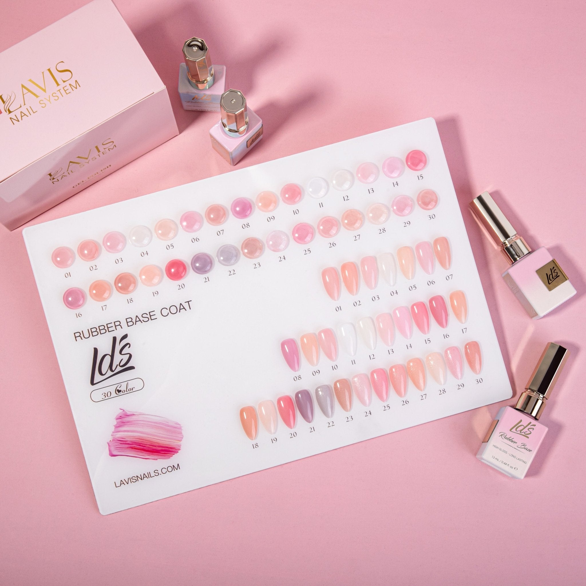 LDS Rubber Base Gel (Ver 2) - Set 30 Colors - GEL POLISH 0.5 OZ - Bouncy Blush Collection - DTK Nail Supply