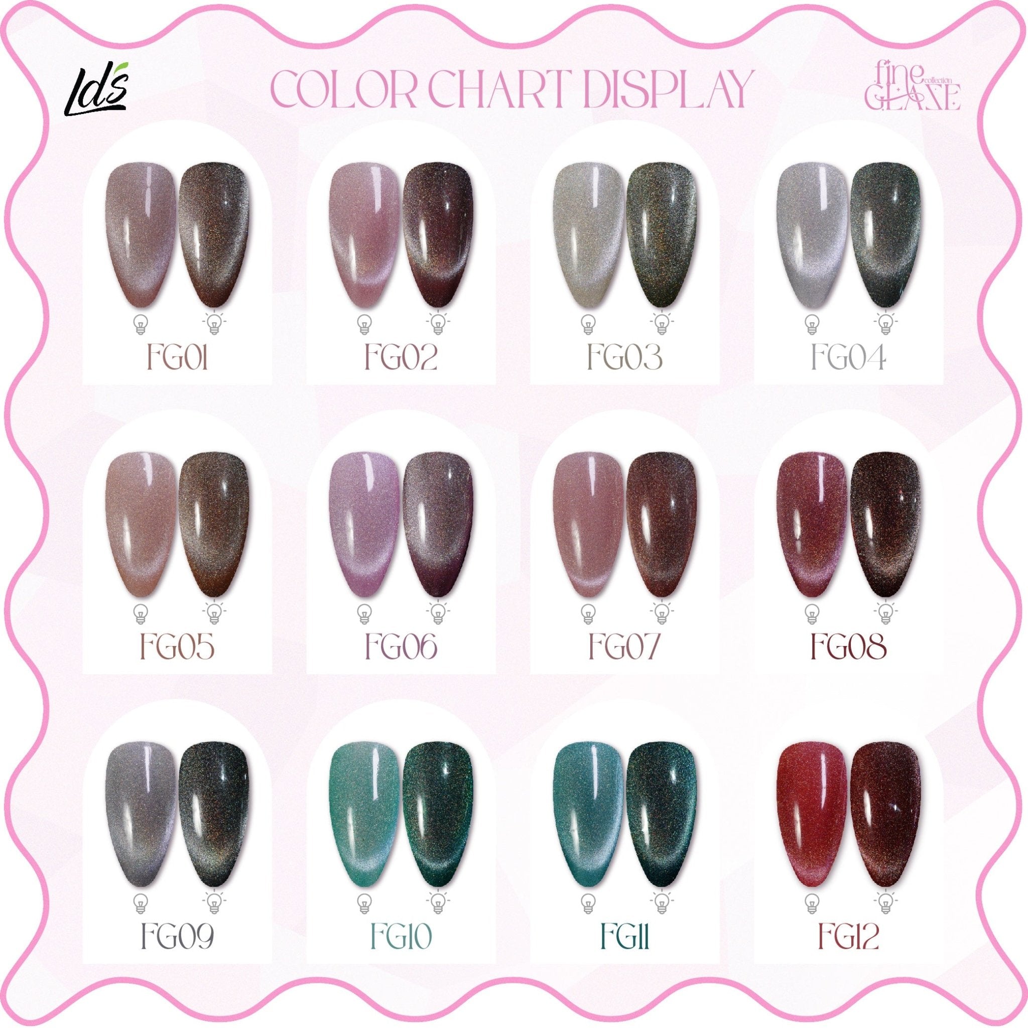 LDS Set 12 Color - Fine Glaze Cat Eye Gel Collection - DTK Nail Supply