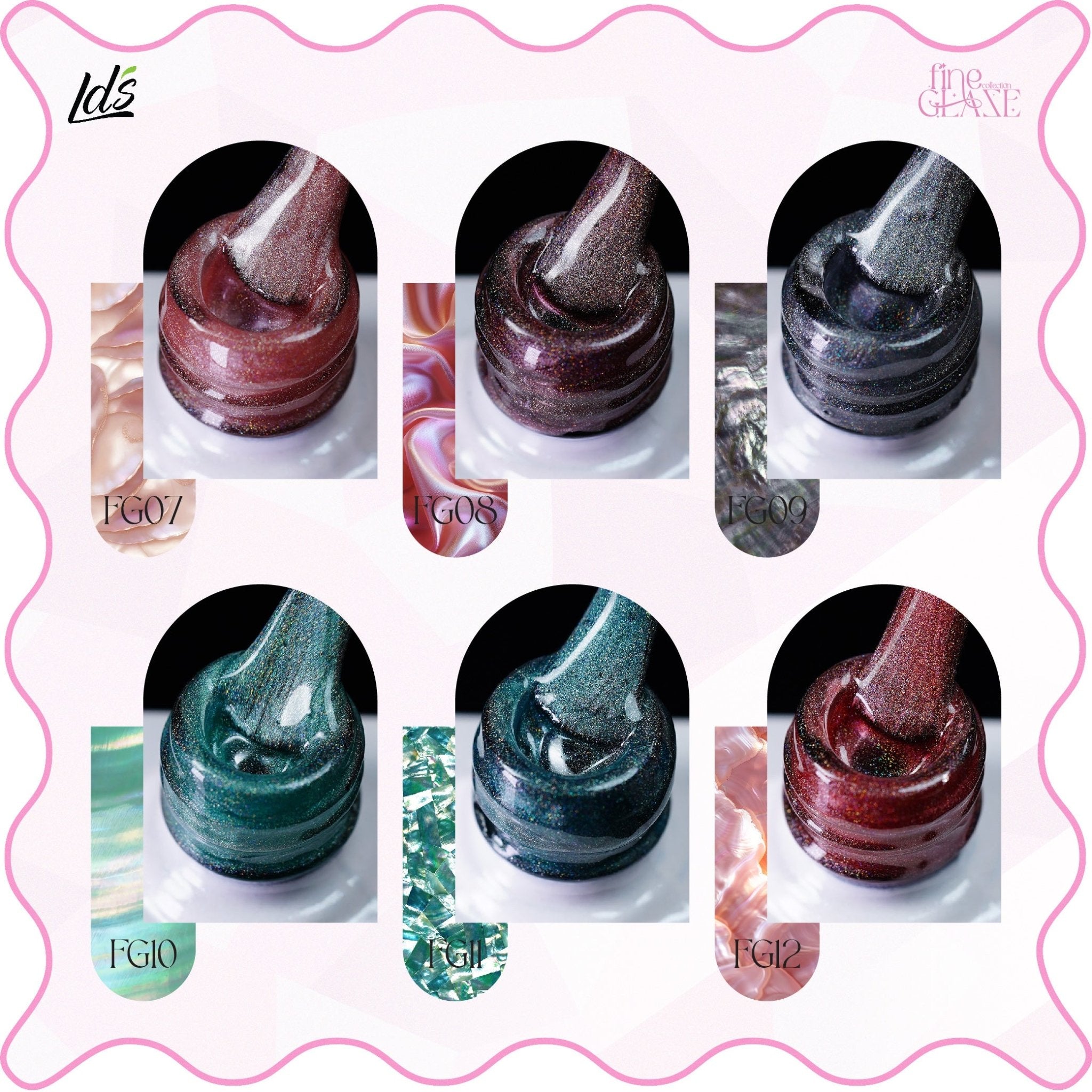LDS Set 12 Color - Fine Glaze Cat Eye Gel Collection - DTK Nail Supply