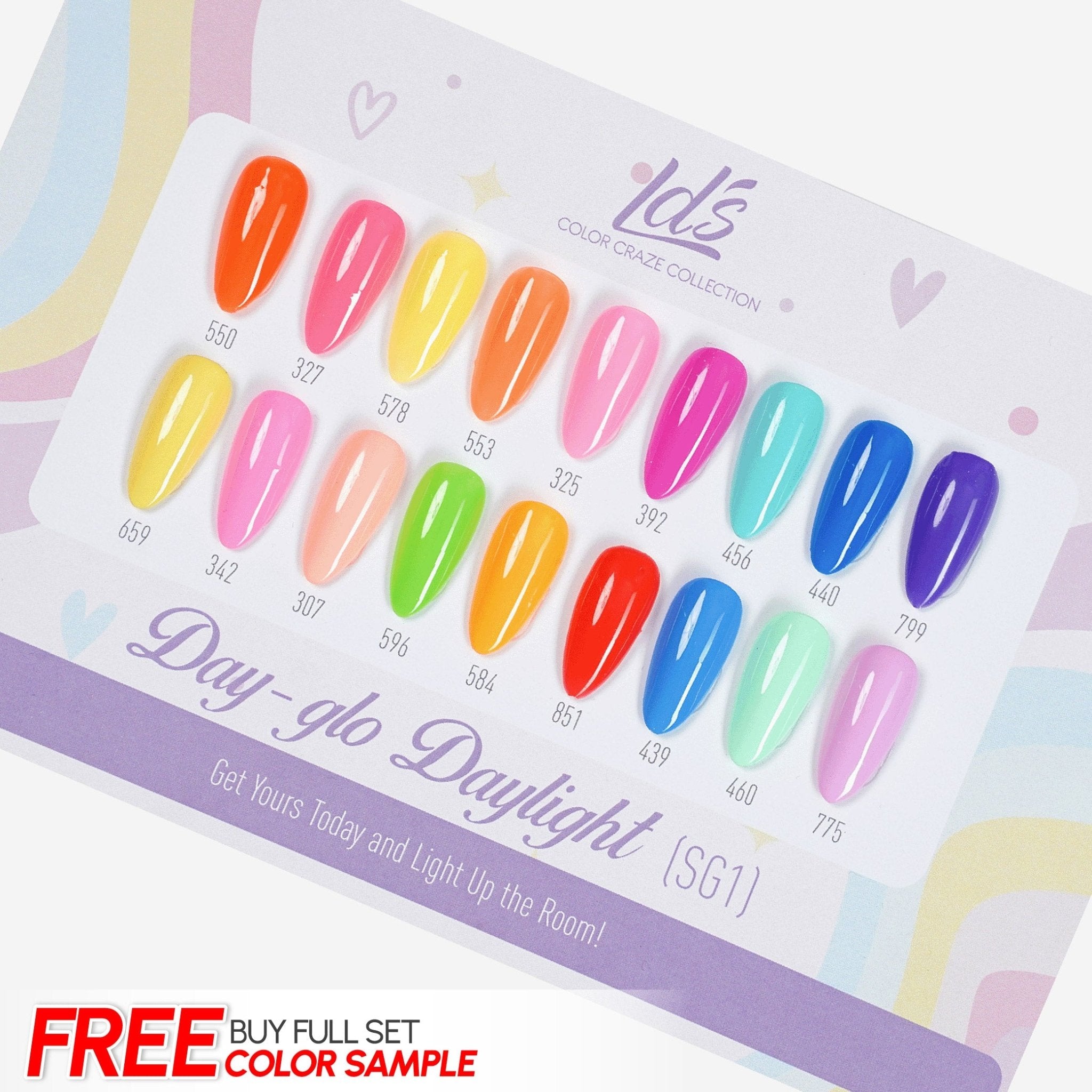 LDS Set 18 Colors - SG1 Day - glo - Daylight Collection - 0.5oz - DTK Nail Supply
