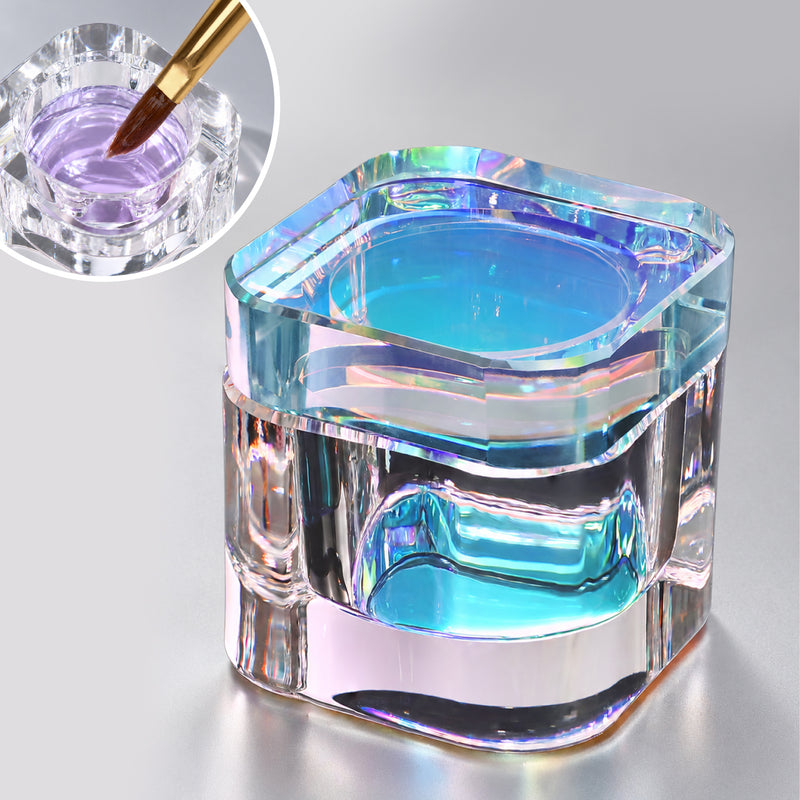 Nail Liquid Cup with Brush Rest - Crystal Glass Blue - DTK Nail Supply