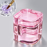 Nail Liquid Cup with Brush Rest - Crystal Glass Pink - DTK Nail Supply