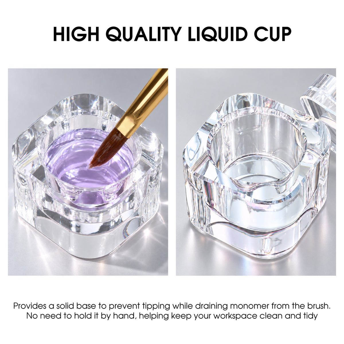 Nail Liquid Cup with Brush Rest - Crystal Glass Blue - DTK Nail Supply