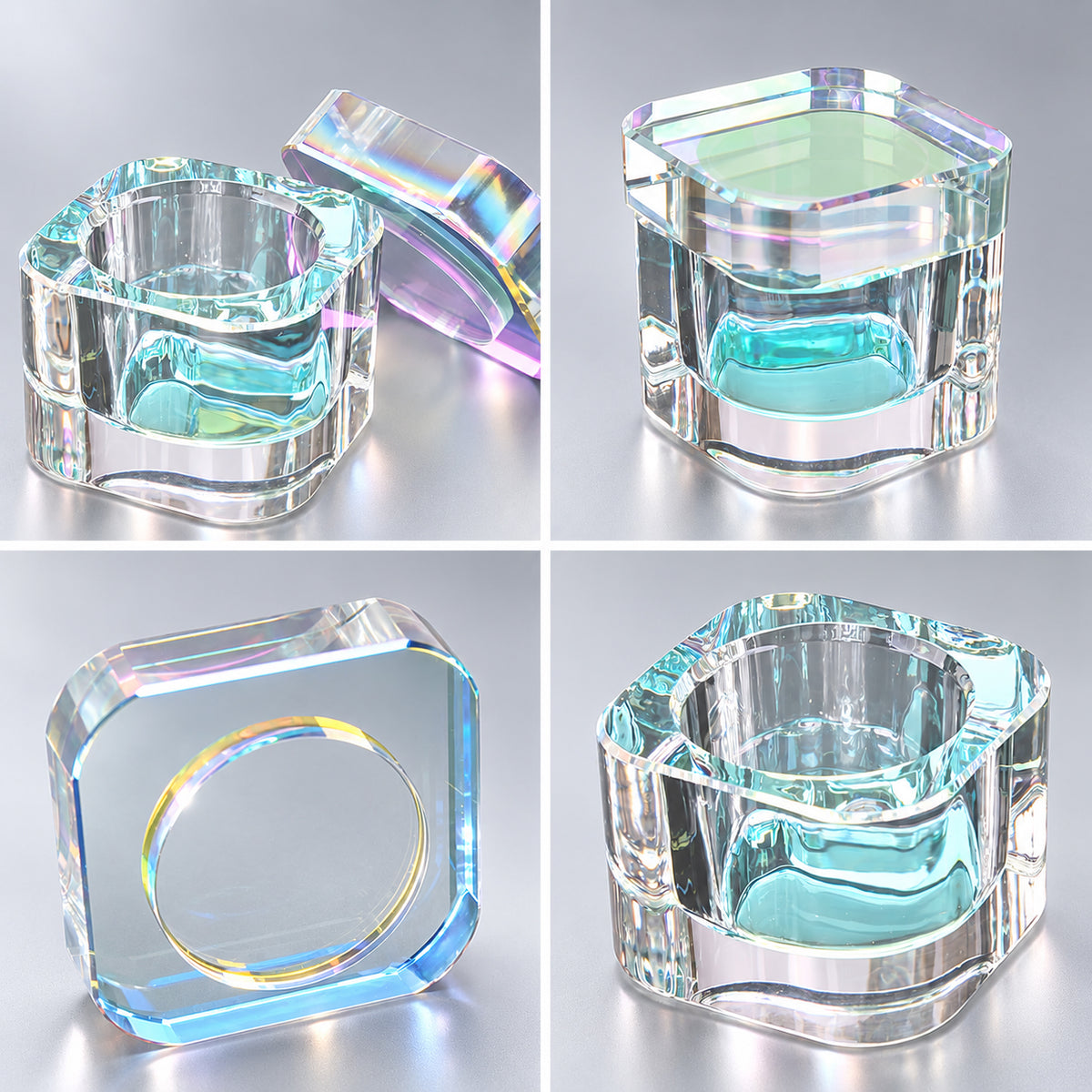 Nail Liquid Cup with Brush Rest - Crystal Glass Blue - DTK Nail Supply