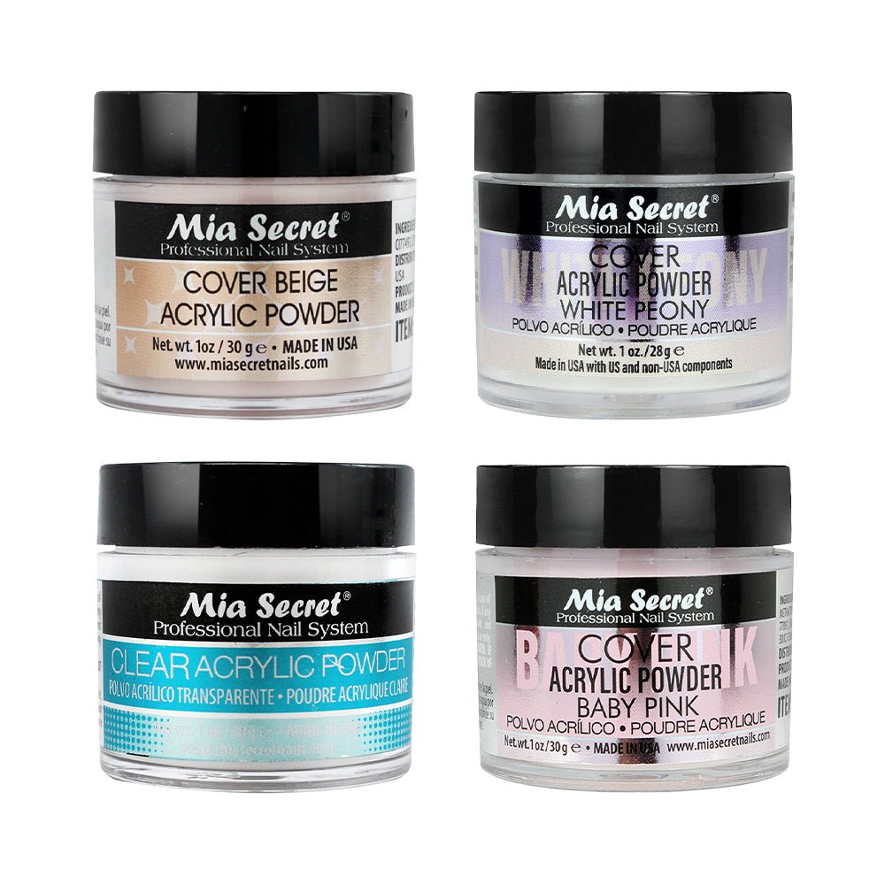 Mia Secret Kit 1: White Acrylic Powder, Cover Baby Pink, Cover Beige, Clear Acrylic Powder 1oz - DTK Nail Supply