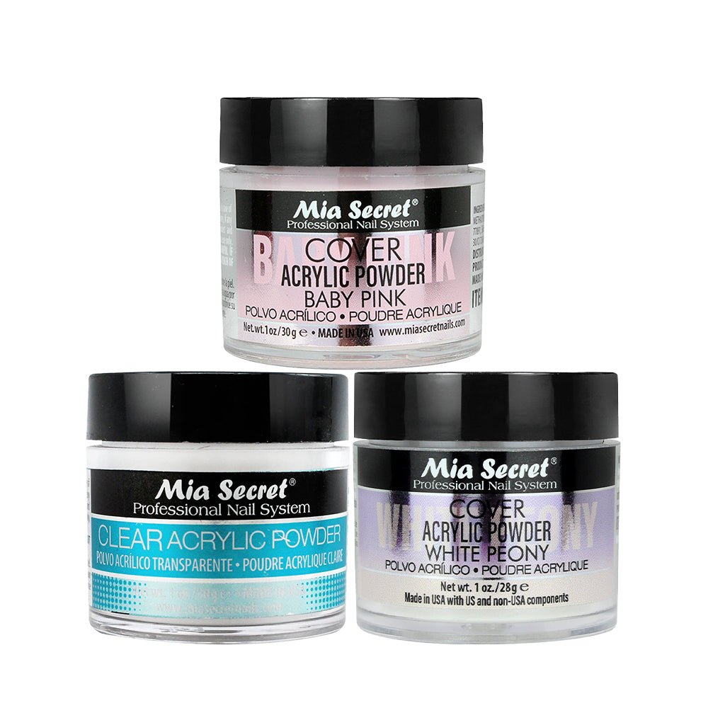 Mia Secret Kit 3: Clear, Cover Baby Pink, Cover White Peony 1oz - DTK Nail Supply