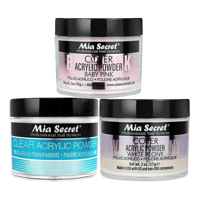 Mia Secret Kit 3: Clear, Cover Baby Pink, Cover White Peony 2oz - DTK Nail Supply
