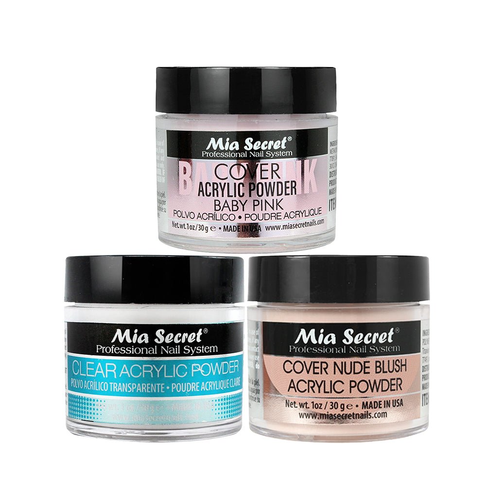 Mia Secret Kit 4: Clear, Cover Baby Pink, Cover Nude 1oz - DTK Nail Supply