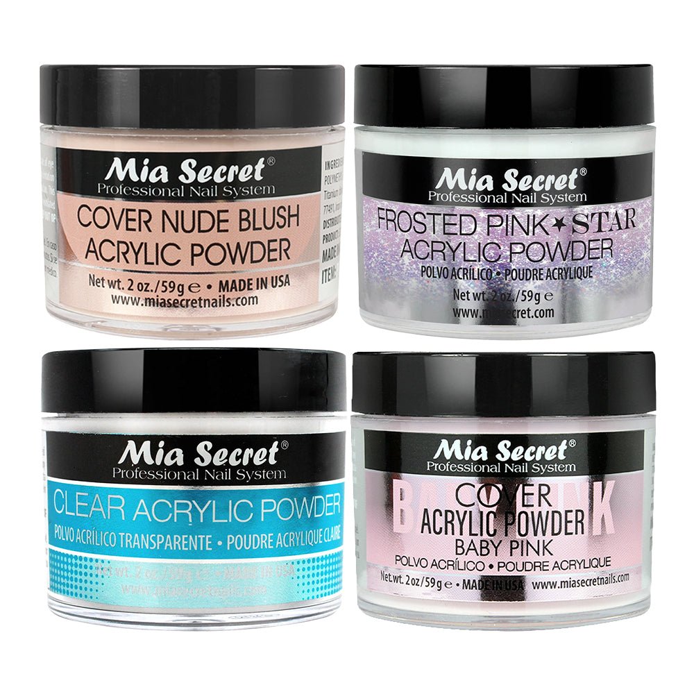 Mia Secret Kit 4: Clear, Cover Baby Pink, Cover Nude, Frosted Star 2oz - DTK Nail Supply