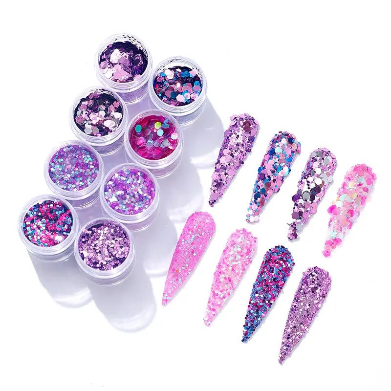 Mixed Chunky Nail Glitter Sequins - Set 3 - Magenta - DTK Nail Supply