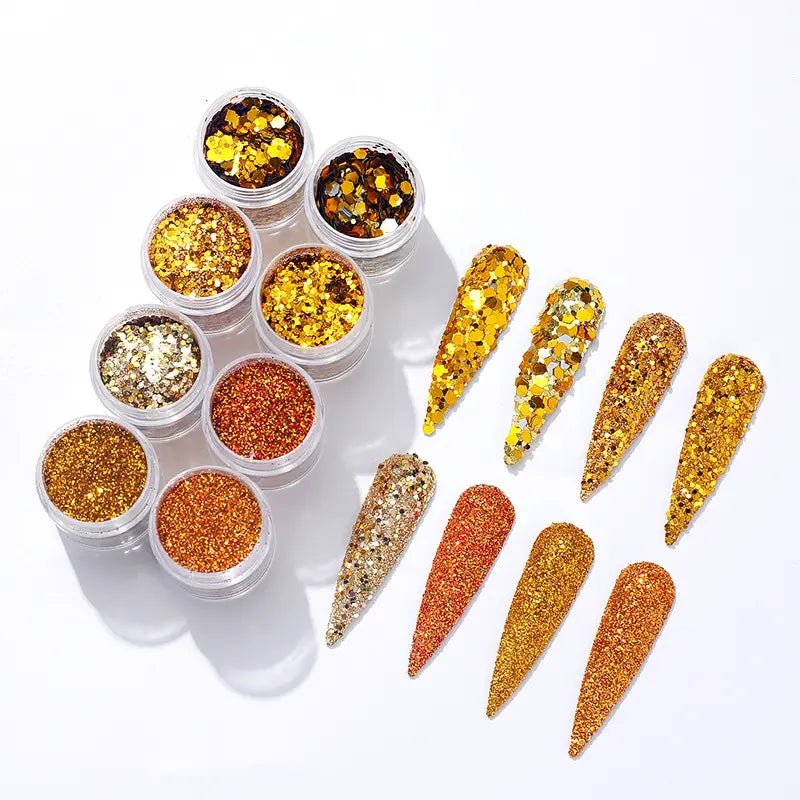 Mixed Chunky Nail Glitter Sequins - Set 5 - Gold/Red - DTK Nail Supply